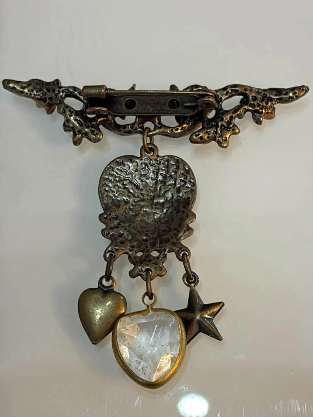 Vintage Heart and Star Charm Brooch — Gold & Copper Tones